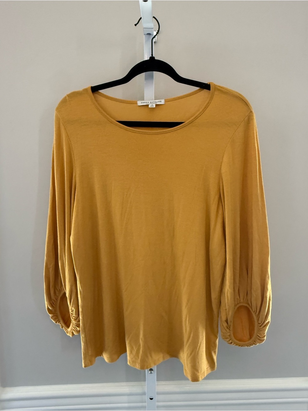Green Envelope Mustard Balloon Sleeve Top